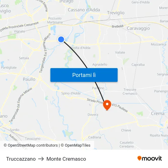 Truccazzano to Monte Cremasco map