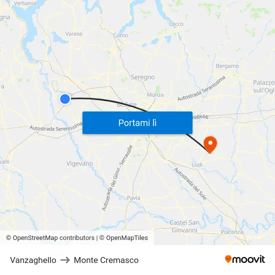 Vanzaghello to Monte Cremasco map