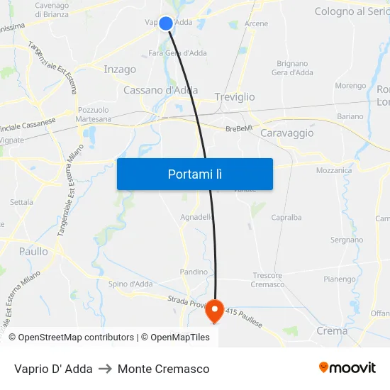 Vaprio D' Adda to Monte Cremasco map