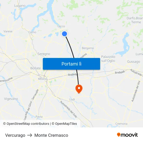 Vercurago to Monte Cremasco map