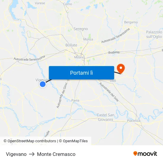 Vigevano to Monte Cremasco map