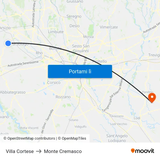 Villa Cortese to Monte Cremasco map