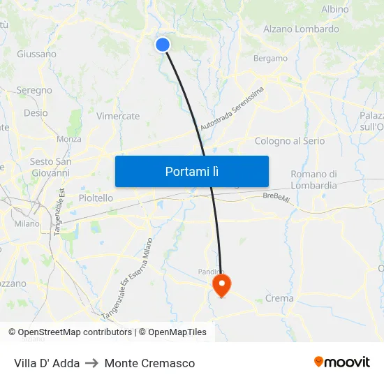 Villa D' Adda to Monte Cremasco map