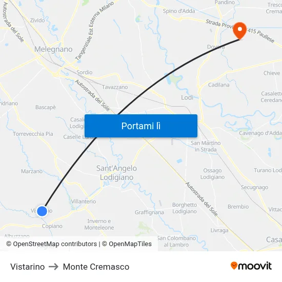 Vistarino to Monte Cremasco map