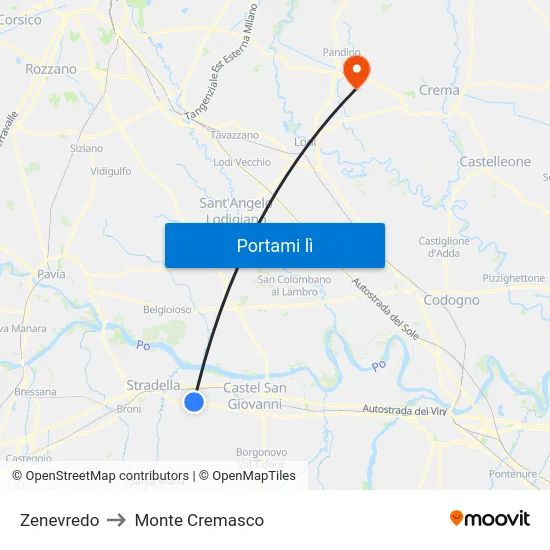 Zenevredo to Monte Cremasco map