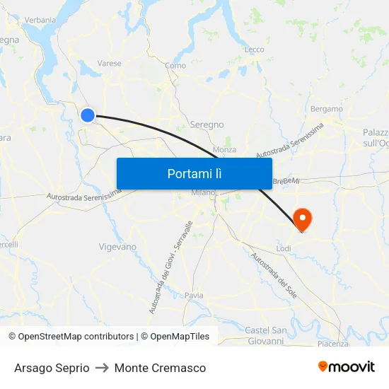 Arsago Seprio to Monte Cremasco map