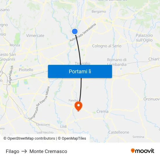 Filago to Monte Cremasco map