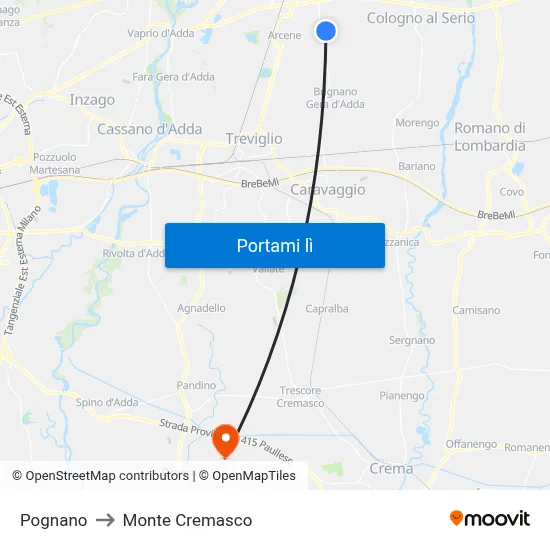 Pognano to Monte Cremasco map