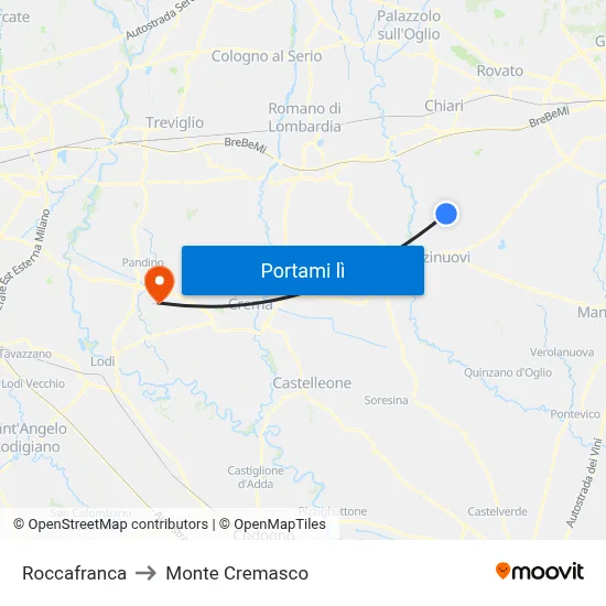 Roccafranca to Monte Cremasco map