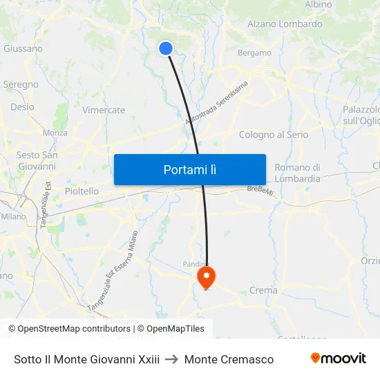 Sotto Il Monte Giovanni Xxiii to Monte Cremasco map