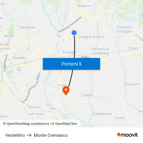 Verdellino to Monte Cremasco map