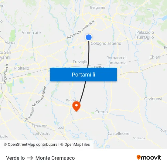 Verdello to Monte Cremasco map