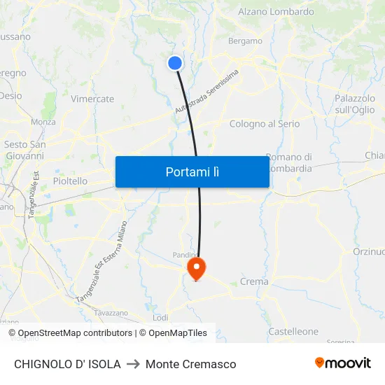 CHIGNOLO D' ISOLA to Monte Cremasco map