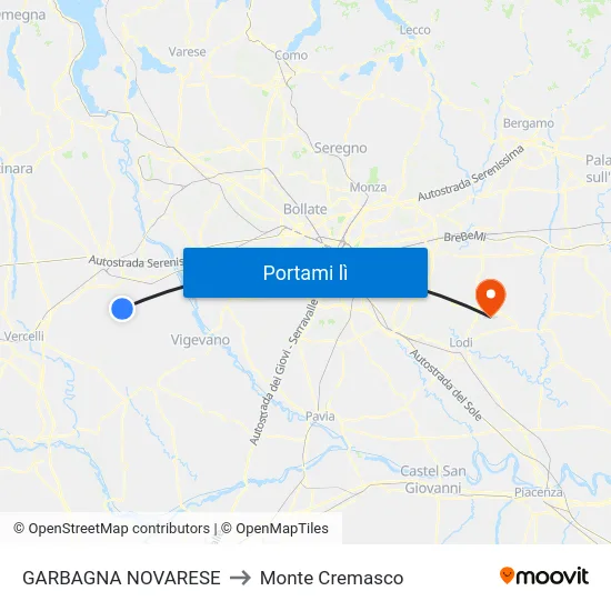 GARBAGNA NOVARESE to Monte Cremasco map