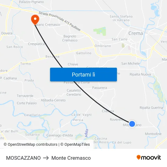 MOSCAZZANO to Monte Cremasco map