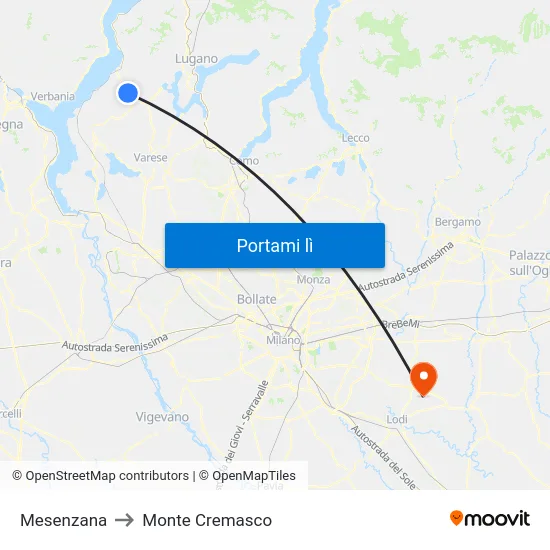 Mesenzana to Monte Cremasco map