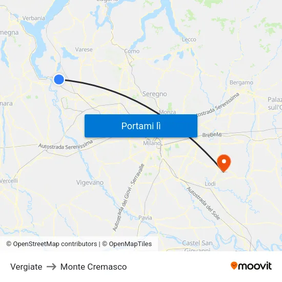Vergiate to Monte Cremasco map