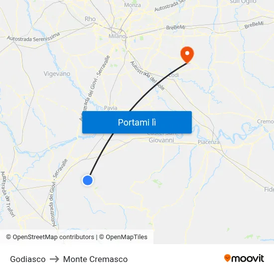 Godiasco to Monte Cremasco map