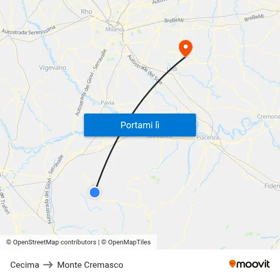 Cecima to Monte Cremasco map