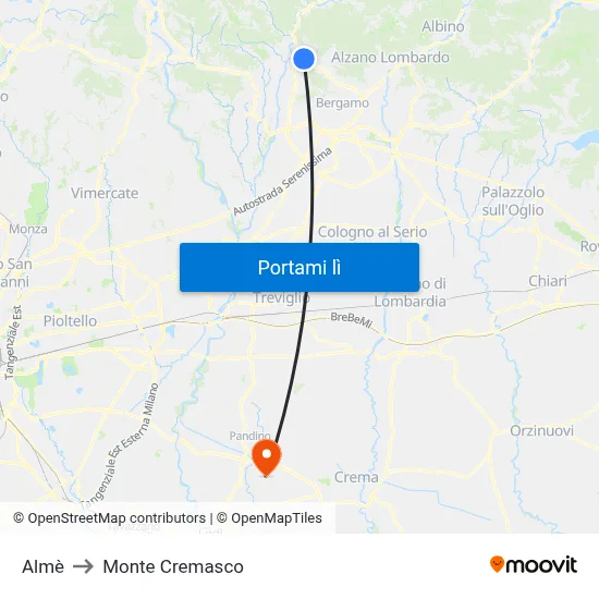 Almè to Monte Cremasco map