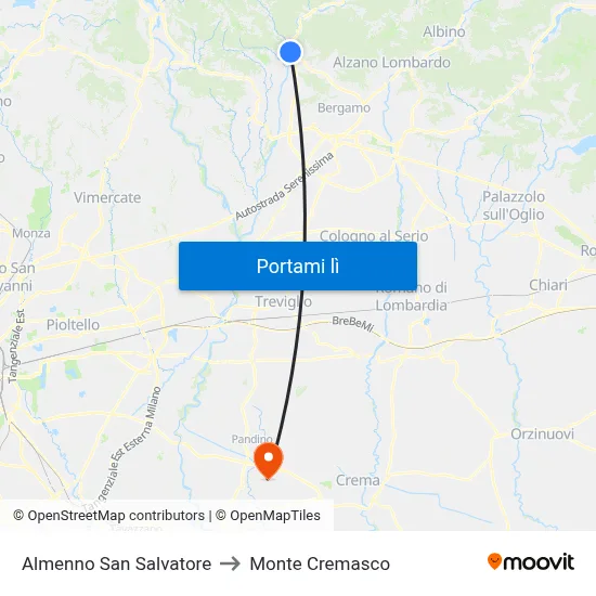 Almenno San Salvatore to Monte Cremasco map
