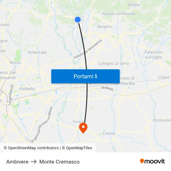 Ambivere to Monte Cremasco map