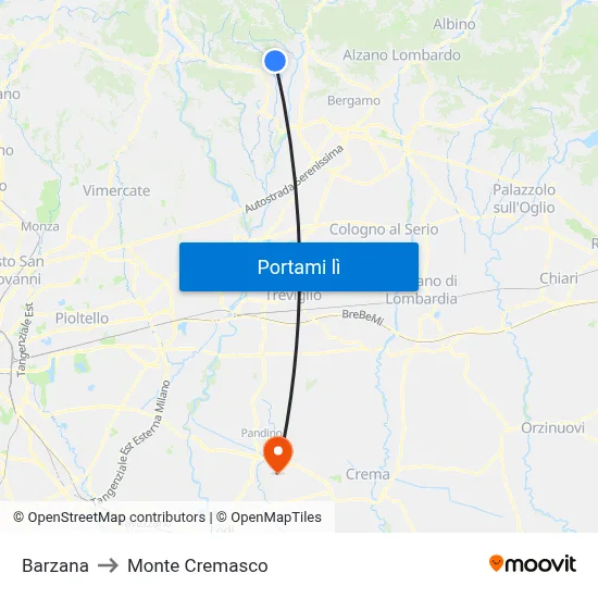 Barzana to Monte Cremasco map