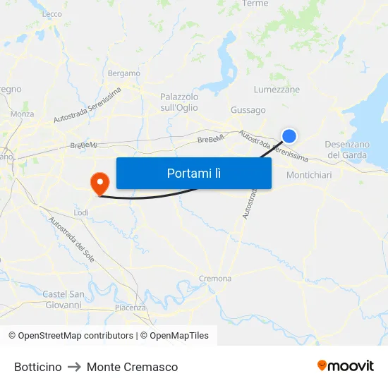 Botticino to Monte Cremasco map
