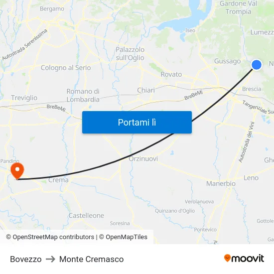 Bovezzo to Monte Cremasco map
