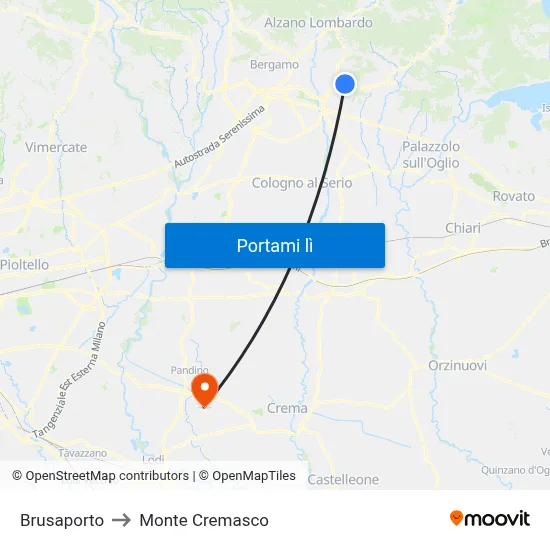 Brusaporto to Monte Cremasco map