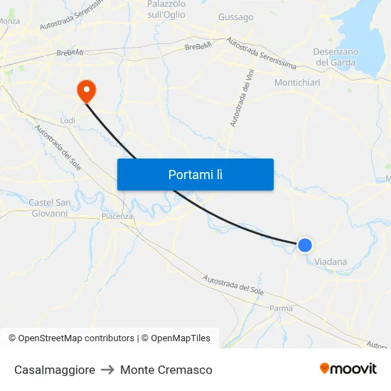 Casalmaggiore to Monte Cremasco map