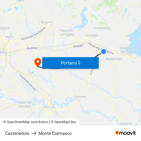 Castenedolo to Monte Cremasco map