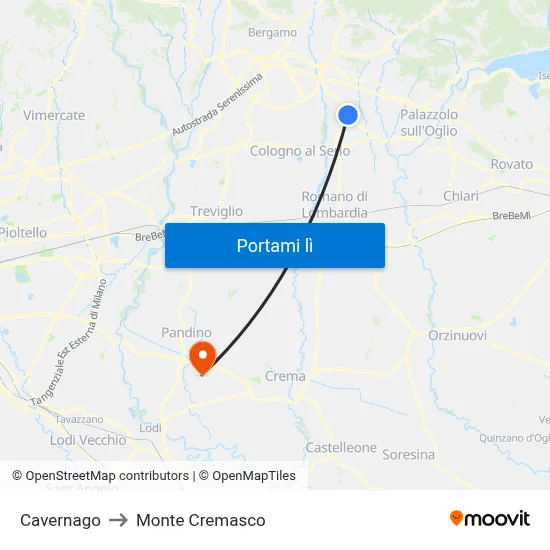 Cavernago to Monte Cremasco map