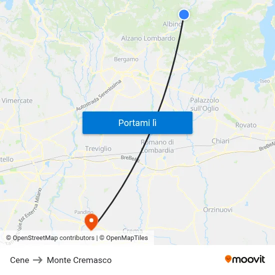 Cene to Monte Cremasco map