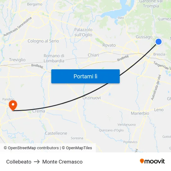 Collebeato to Monte Cremasco map