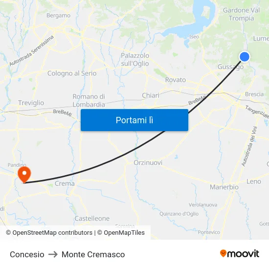 Concesio to Monte Cremasco map