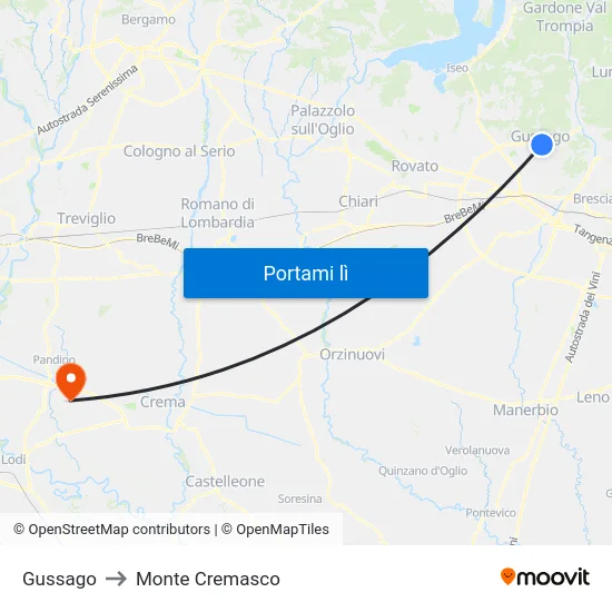 Gussago to Monte Cremasco map