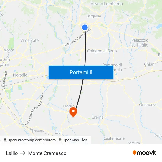 Lallio to Monte Cremasco map