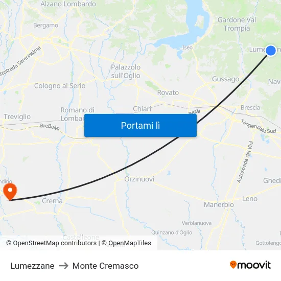 Lumezzane to Monte Cremasco map