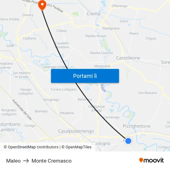 Maleo to Monte Cremasco map