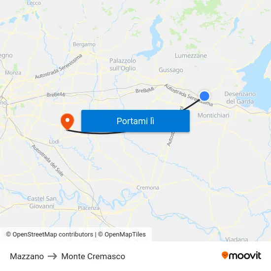 Mazzano to Monte Cremasco map