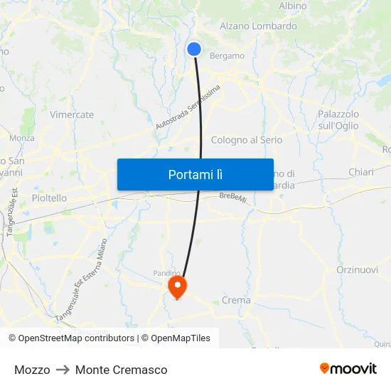 Mozzo to Monte Cremasco map