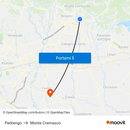 Pedrengo to Monte Cremasco map