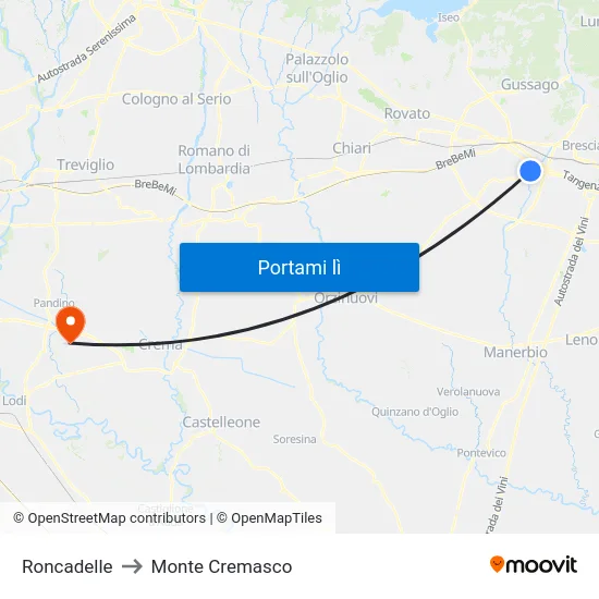 Roncadelle to Monte Cremasco map
