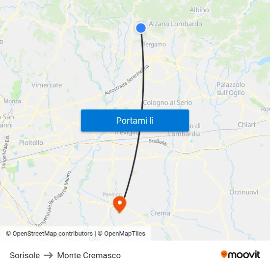 Sorisole to Monte Cremasco map