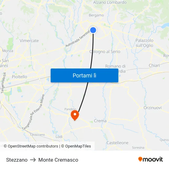 Stezzano to Monte Cremasco map