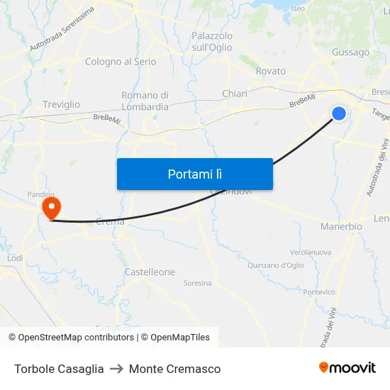 Torbole Casaglia to Monte Cremasco map