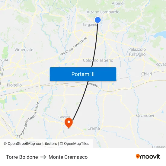 Torre Boldone to Monte Cremasco map
