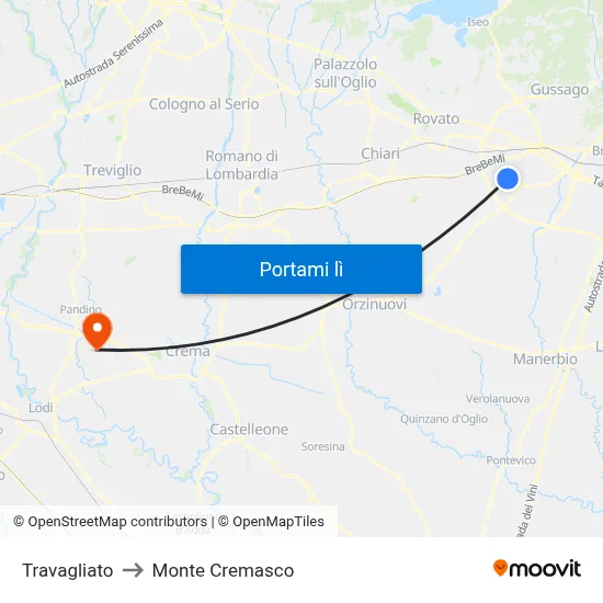 Travagliato to Monte Cremasco map