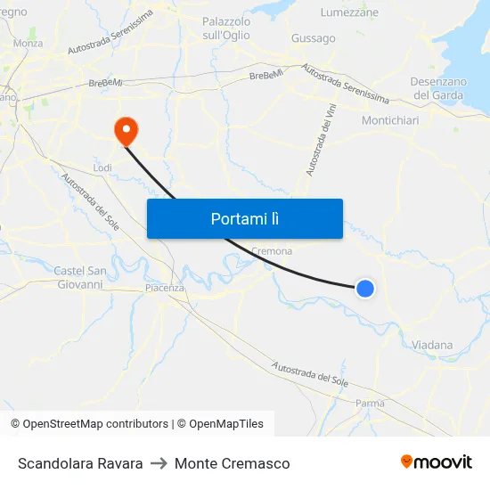 Scandolara Ravara to Monte Cremasco map